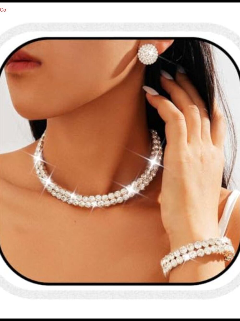 Rhinestone Crystal Choker Necklace Earrings Bracelet Set Formal Bridal Prom